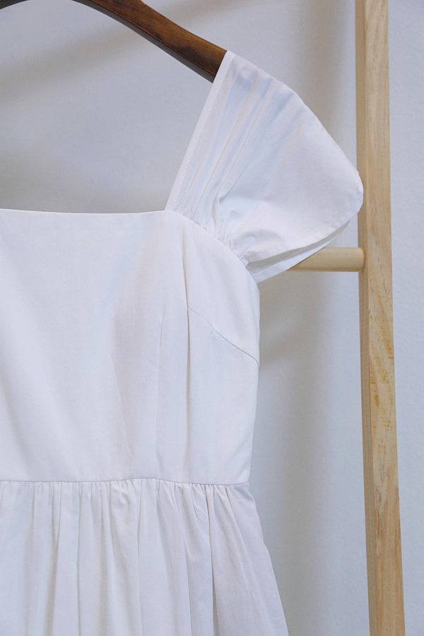 Portland Fan Sleeves Midi Dress White (Backorder)