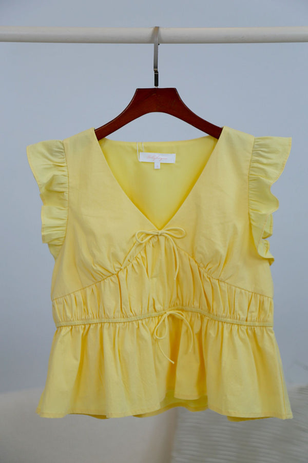 Una Flutter Sleeves Top Yellow (Preorder)
