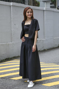 Riviera Drop Waist Maxi Skirt Black