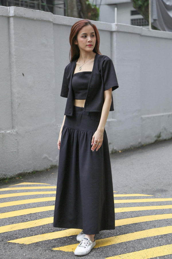 Riviera Drop Waist Maxi Skirt Black