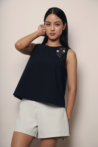 Willow Bloom Embroidered Blouse Navy