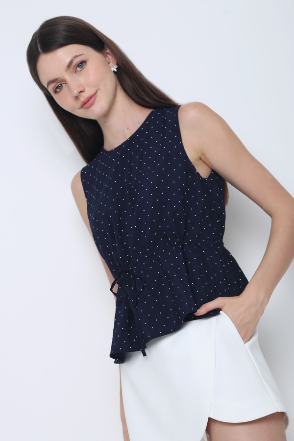 Willow Polka Dot Sleeveless Top Navy