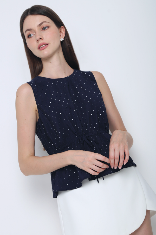 Willow Polka Dot Sleeveless Top Navy