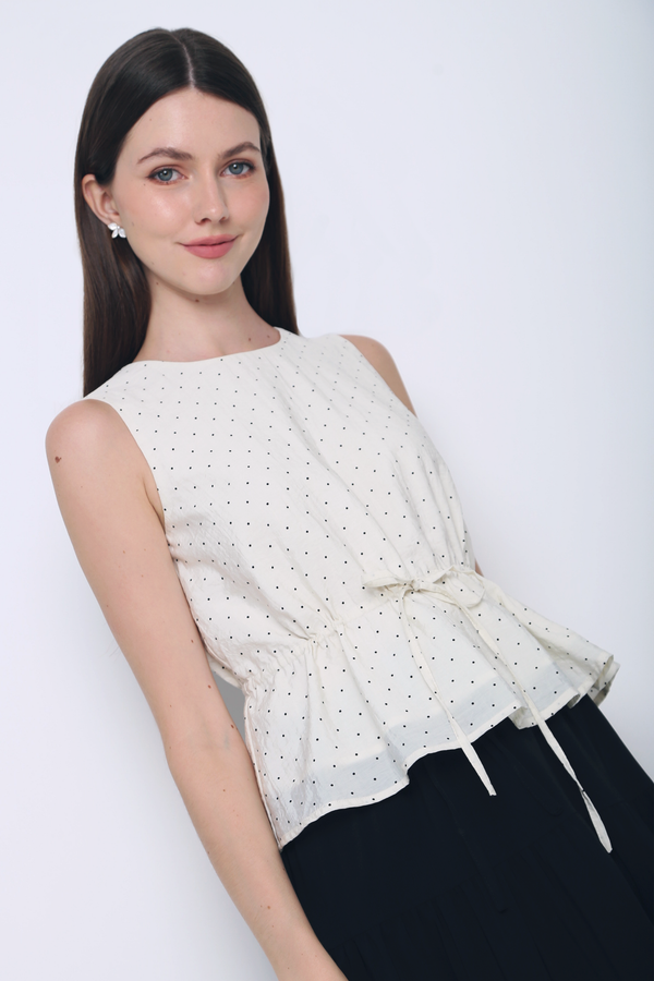 Willow Polka Dot Sleeveless Top Cream