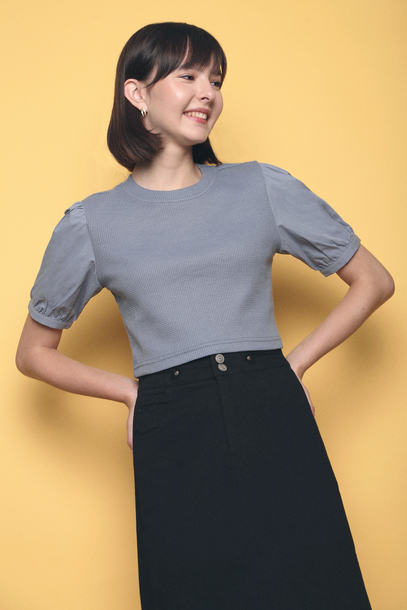 York Waffle Cropped Top Blue