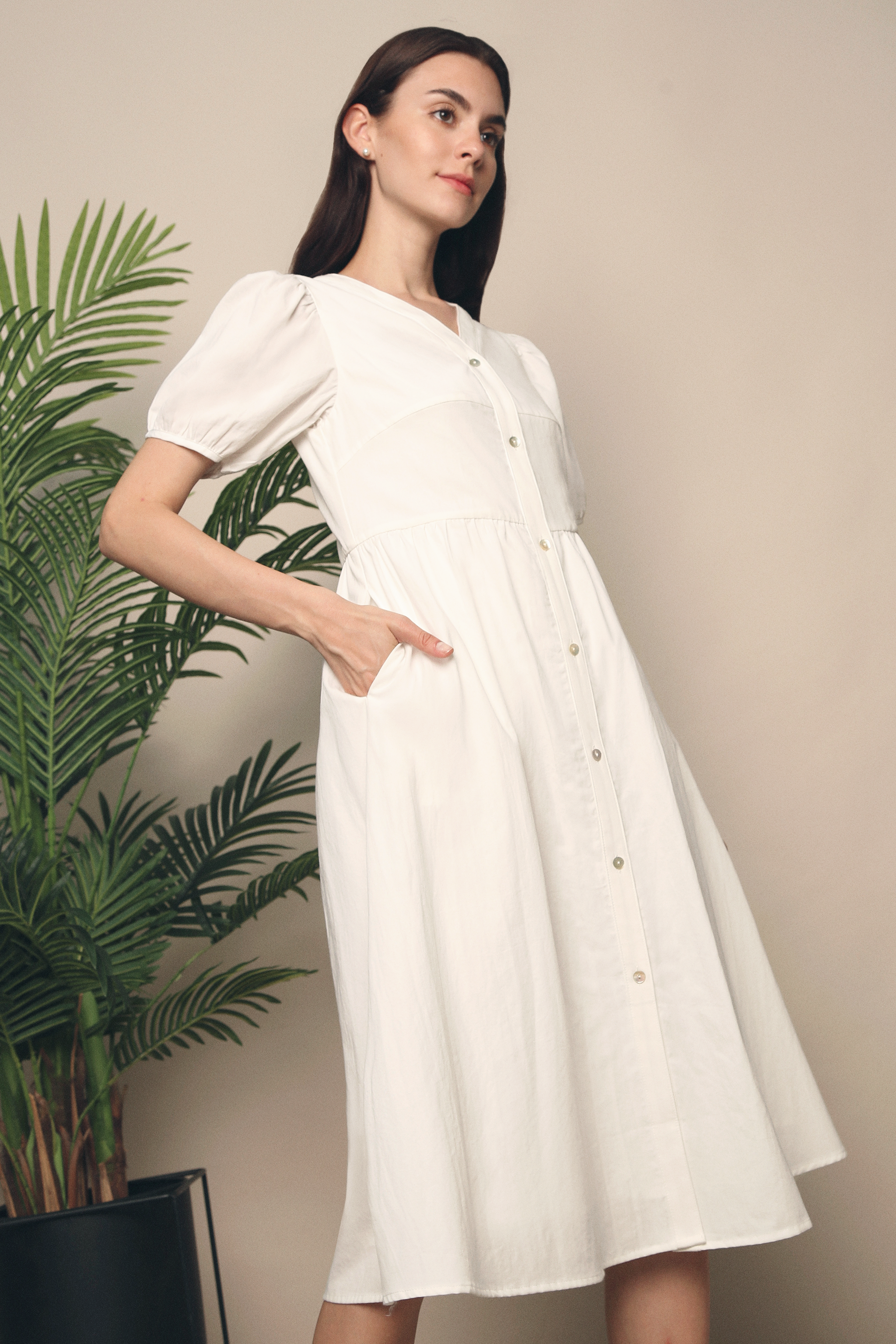 Zealia Panel Midi Dress White
