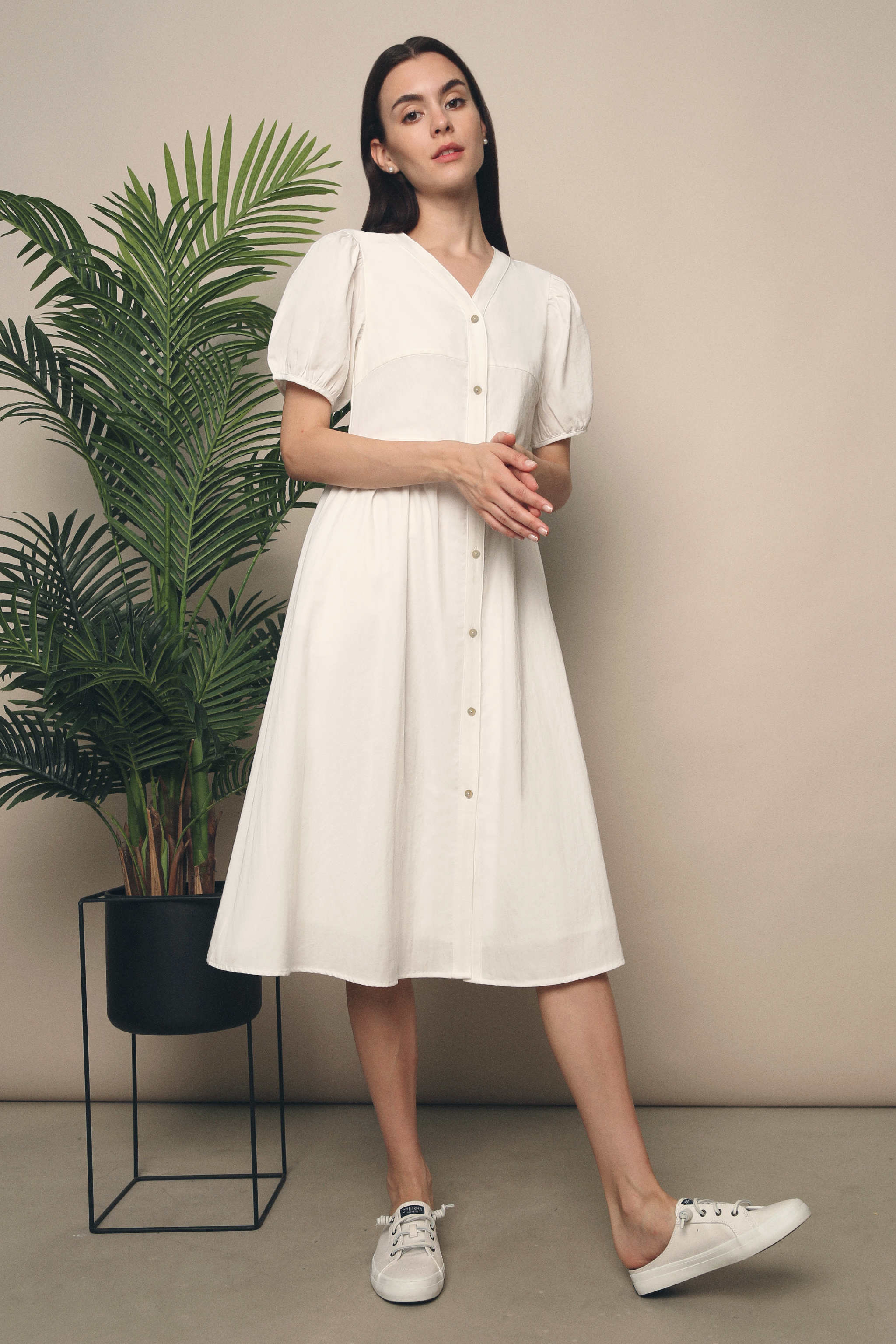 Zealia Panel Midi Dress White