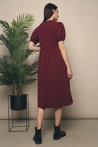 Zealia Panel Midi Dress Wine Red