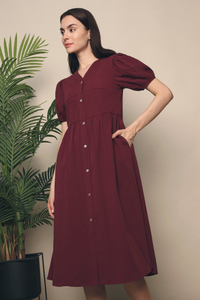 Zealia Panel Midi Dress Wine Red
