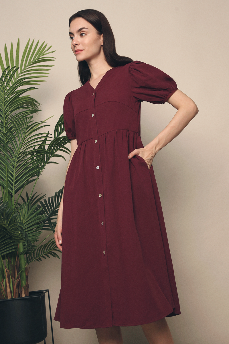 Zealia Panel Midi Dress Wine Red