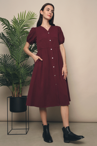 Zealia Panel Midi Dress Wine Red