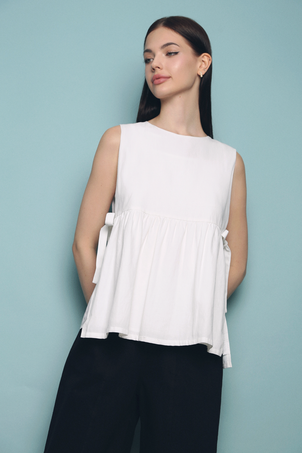 Adelle Side Tie Sleeveless Blouse White