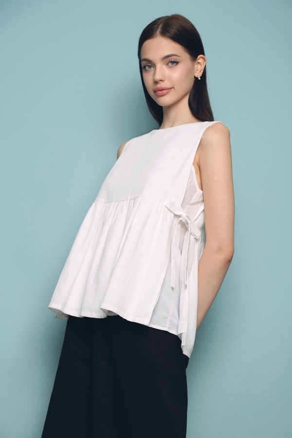 Adelle Side Tie Sleeveless Blouse White