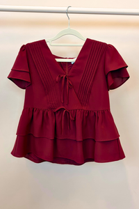 Aelia Pleat Babydoll Blouse Burgundy