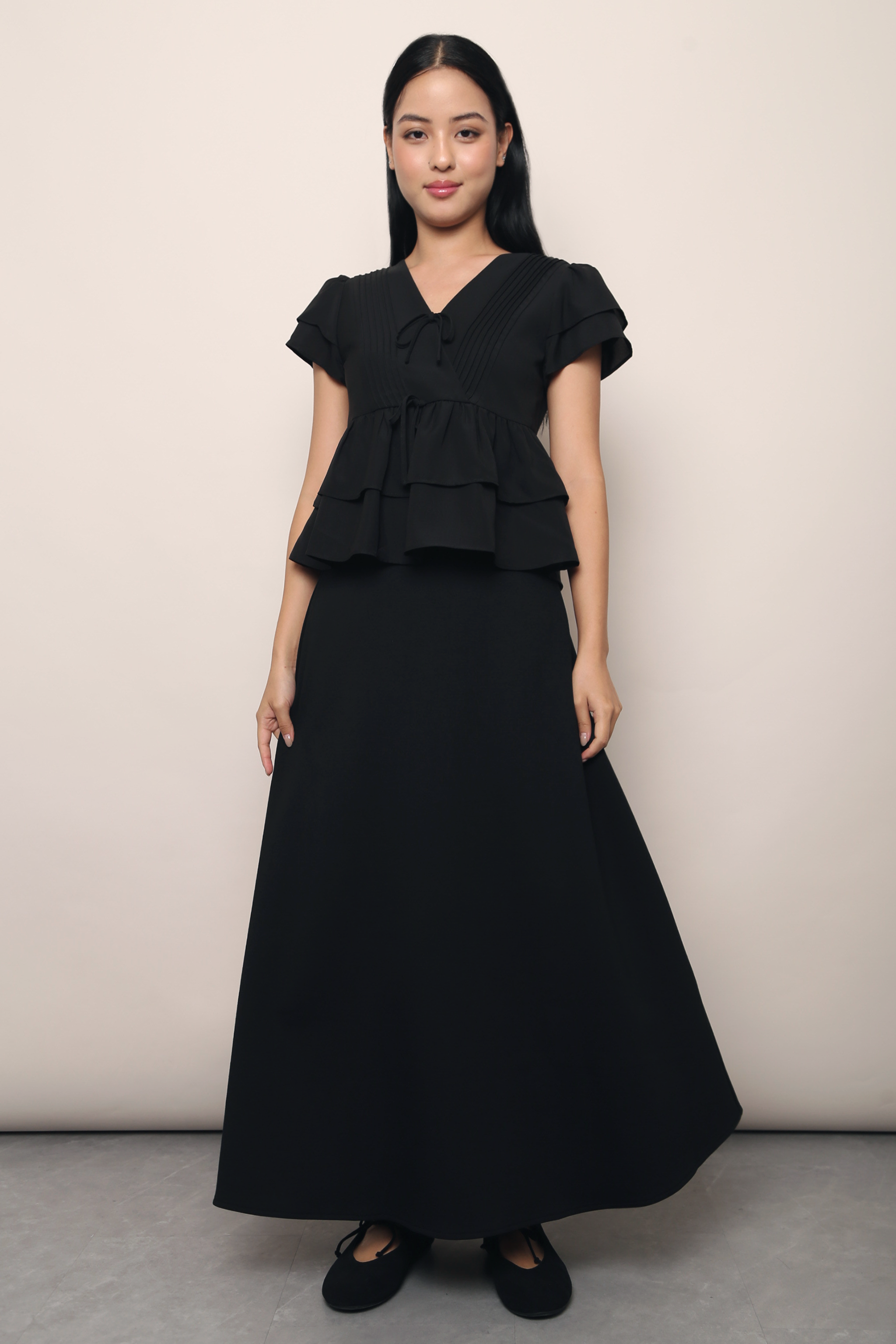 Aelia Pleat Babydoll Blouse Black