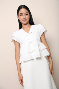 Aelia Pleat Babydoll Blouse White