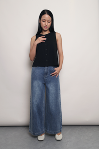 Agenda Button Down Vest Top Black