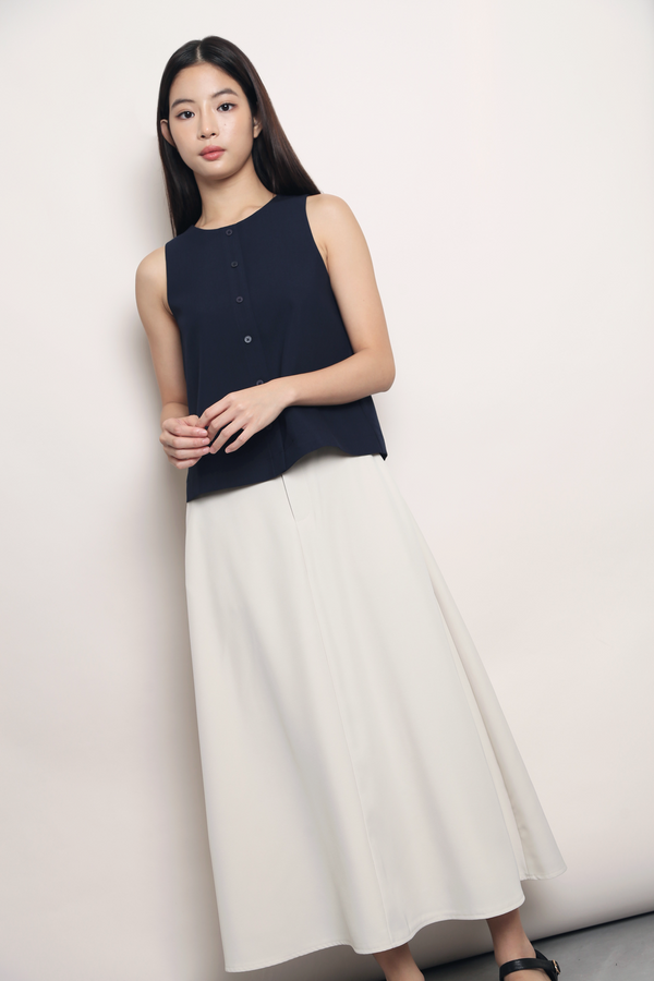 Agenda Button Down Vest Top Navy