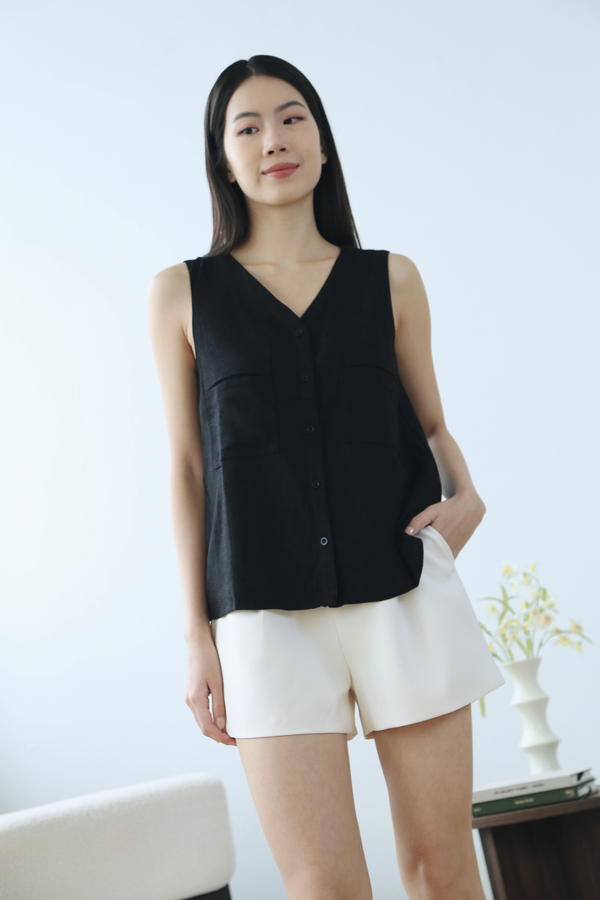 Airelle Sleeveless Linen Blouse Black