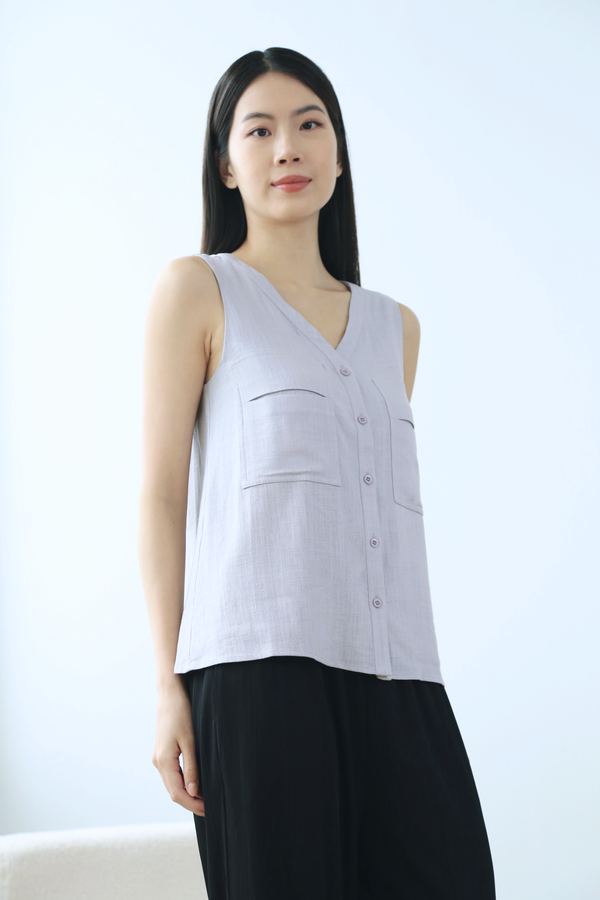 Airelle Sleeveless Linen Blouse Lilac