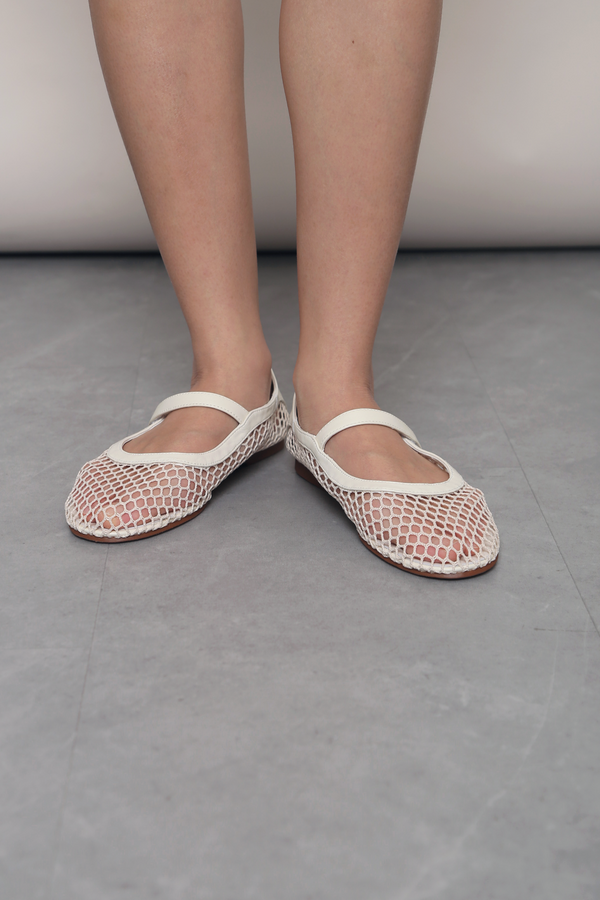 Air Mesh Mary Jane Flats Cream