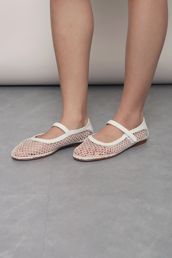 Air Mesh Mary Jane Flats Cream