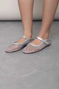 Air Mesh Mary Jane Flats Silver