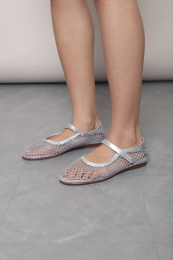 Air Mesh Mary Jane Flats Silver