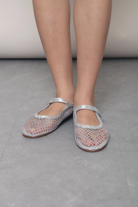 Air Mesh Mary Jane Flats Silver