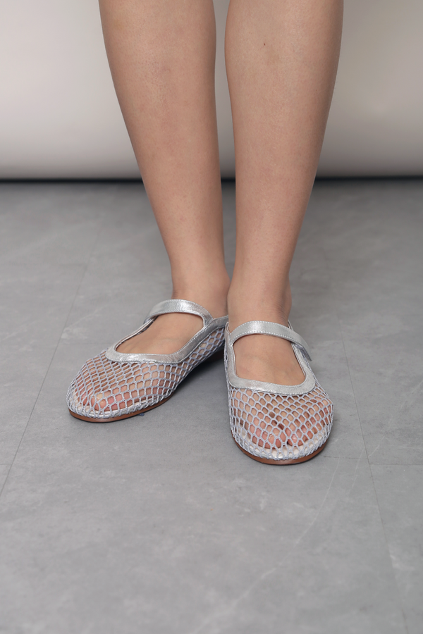 Air Mesh Mary Jane Flats Silver