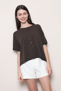 Ash Lane Button Down Knit Blouse Brown