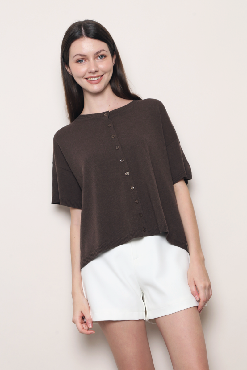 Ash Lane Button Down Knit Blouse Brown