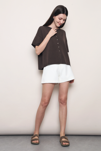 Ash Lane Button Down Knit Blouse Brown