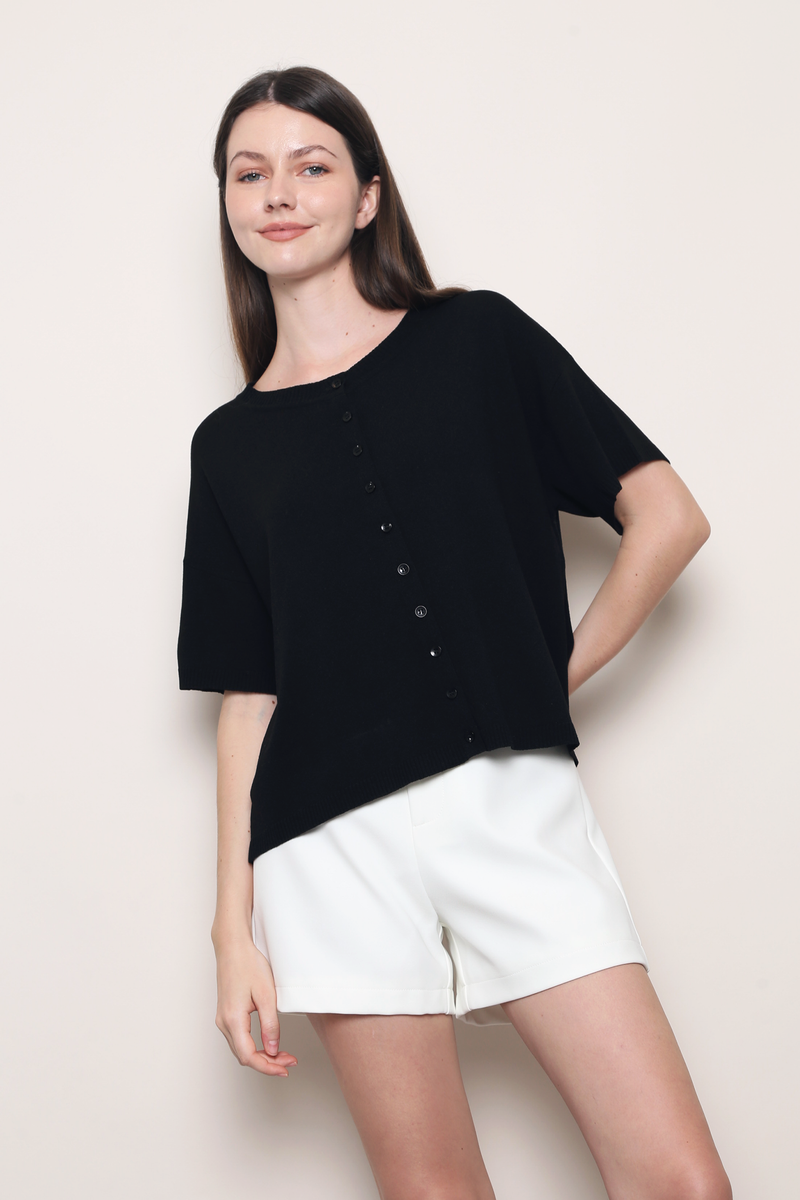 Ash Lane Button Down Knit Blouse Black