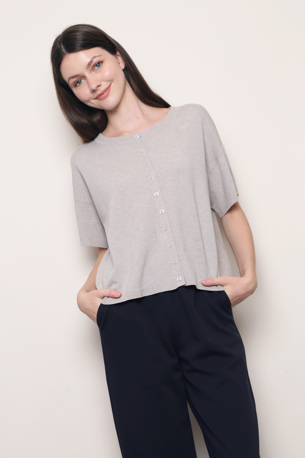 Ash Lane Button Down Knit Blouse Grey