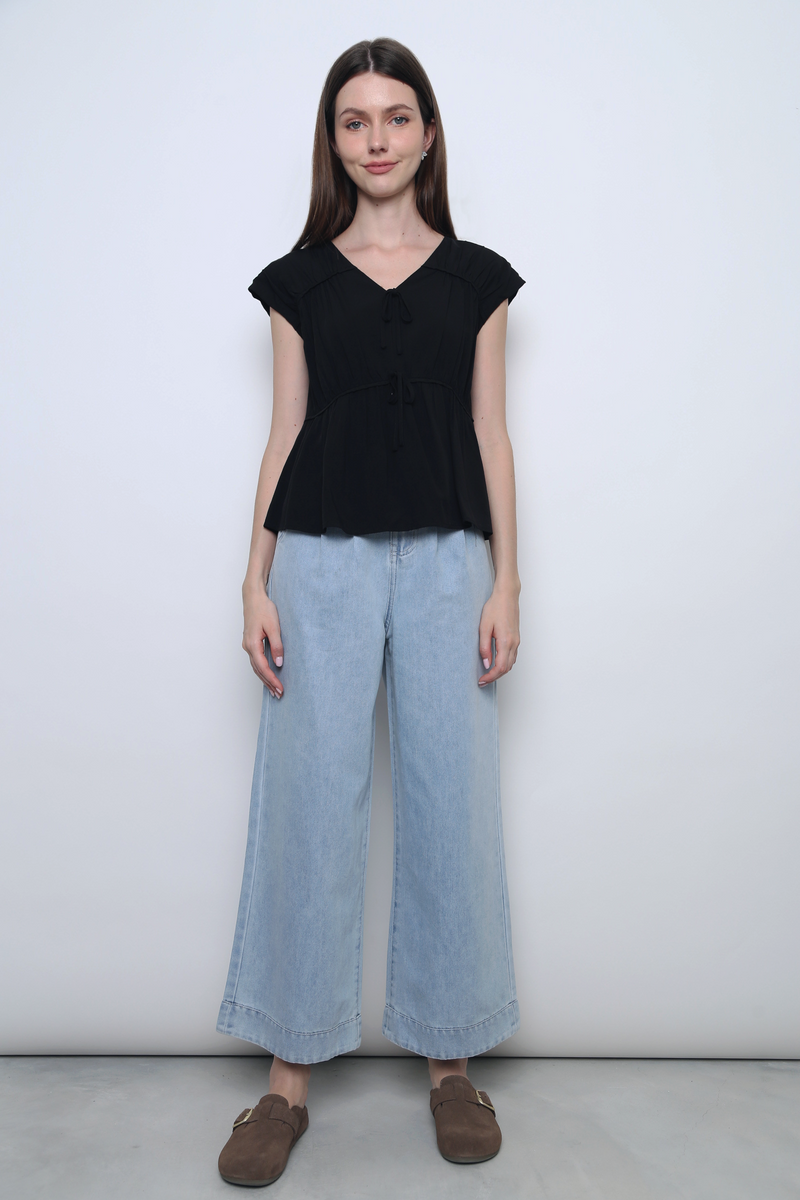 Aspen Silky Pleat Blouse Black (Restock)