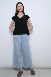 Aspen Silky Pleat Blouse Black (Restock)