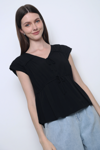 Aspen Silky Pleat Blouse Black (Restock)