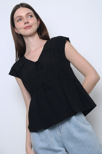 Aspen Silky Pleat Blouse Black (Restock)