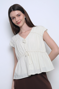 Aspen Silky Pleat Blouse Eggshell (Restock)