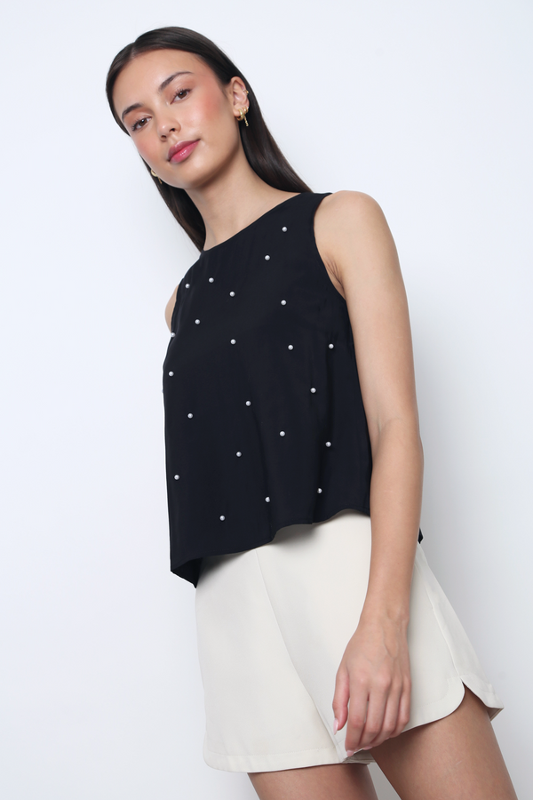 Aurea Pearl Sleeveless Top Black (2-Piece)