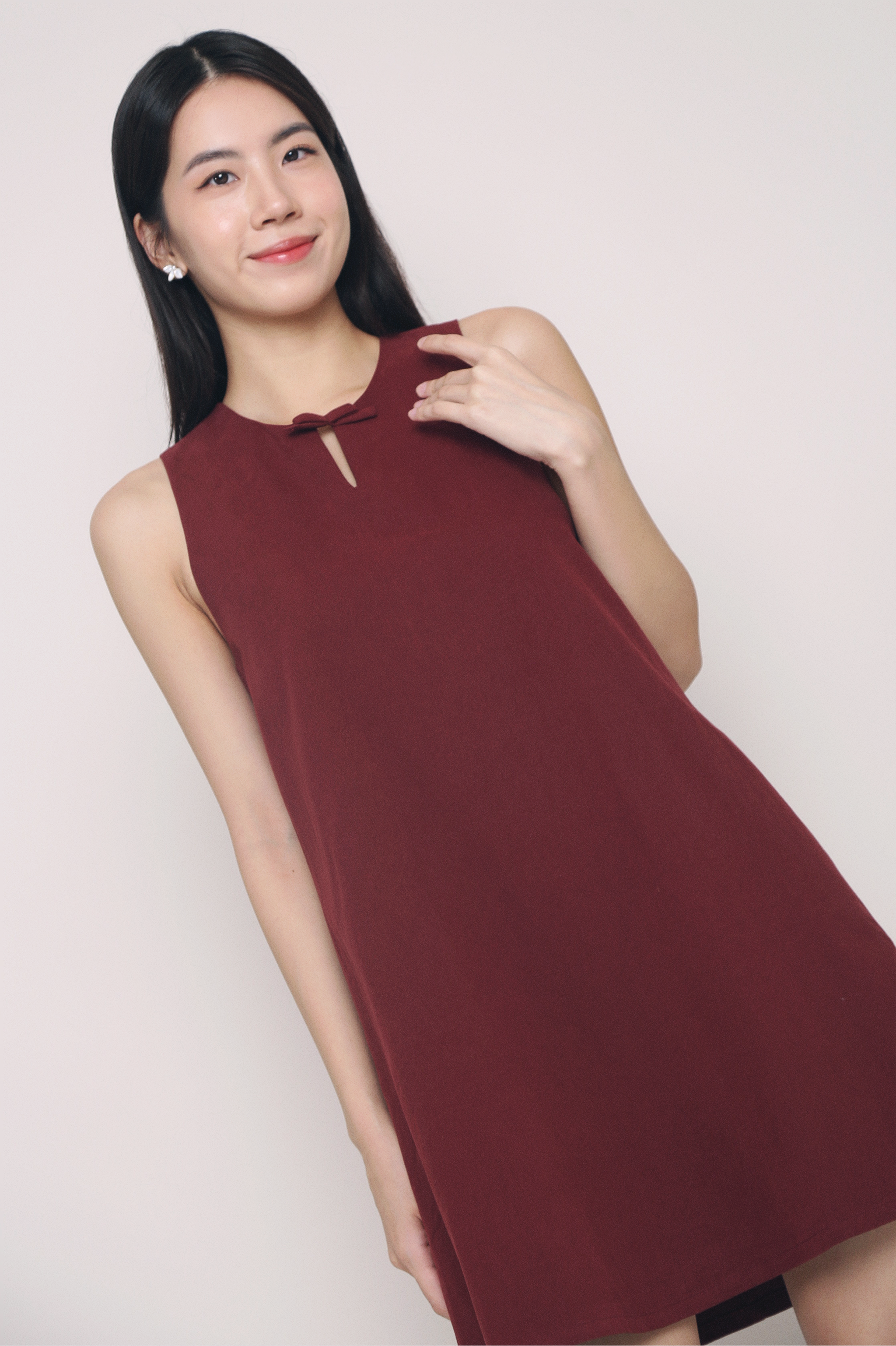 Aurelia Bow Shift Dress Burgundy