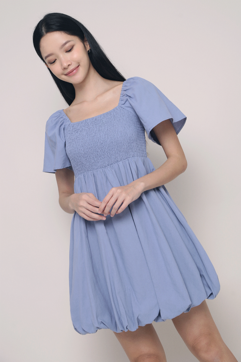 Avelie Smocked Bubble Dress Navy