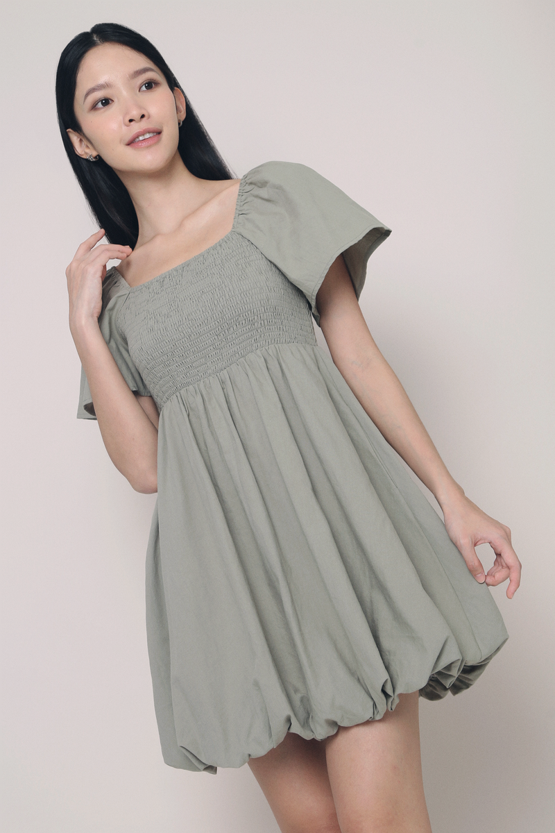 Avelie Smocked Bubble Dress Sage