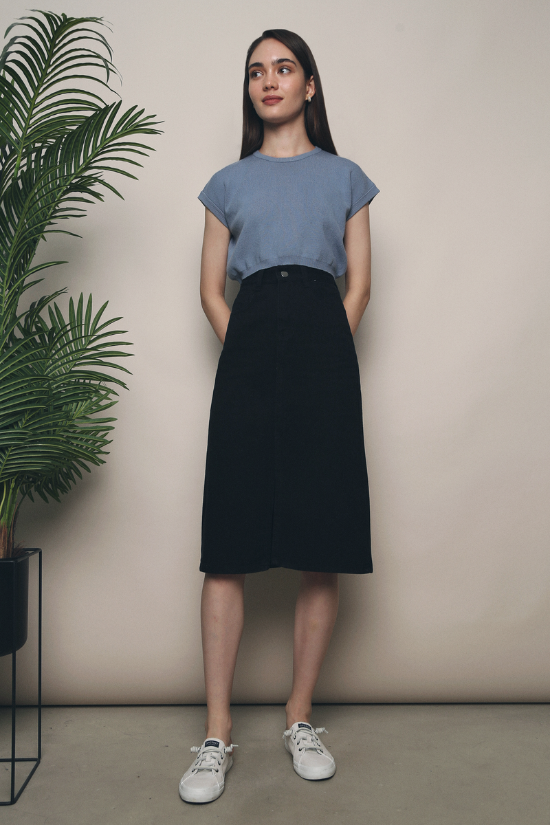 Dexter Slit Denim Skirt Black