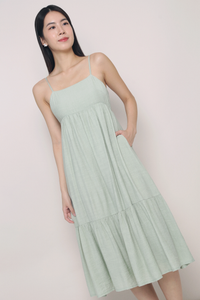 Bethlyn Strappy Tier Midi Dress Sage