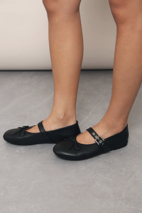 Bibi Buckle Mary Jane Flats Black