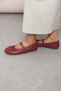 Bibi Buckle Mary Jane Flats Wine