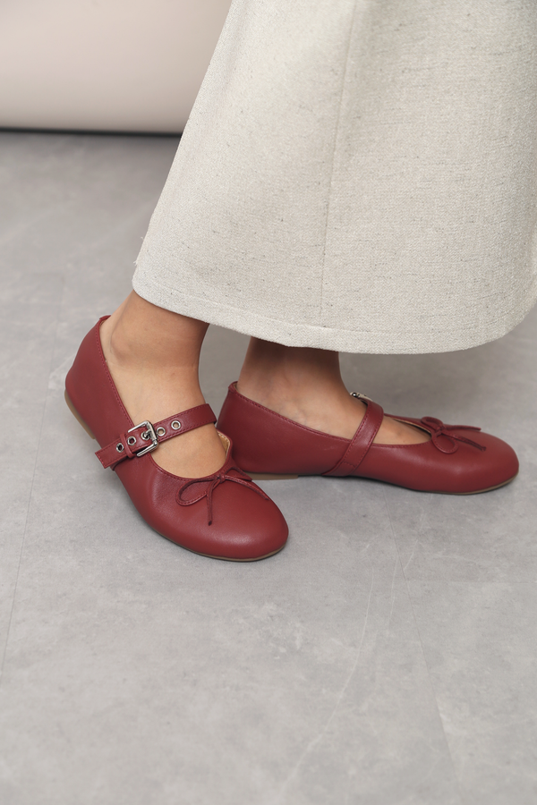 Bibi Buckle Mary Jane Flats Wine
