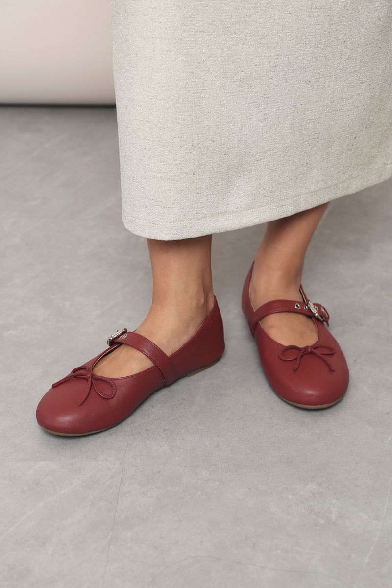 Bibi Buckle Mary Jane Flats Wine